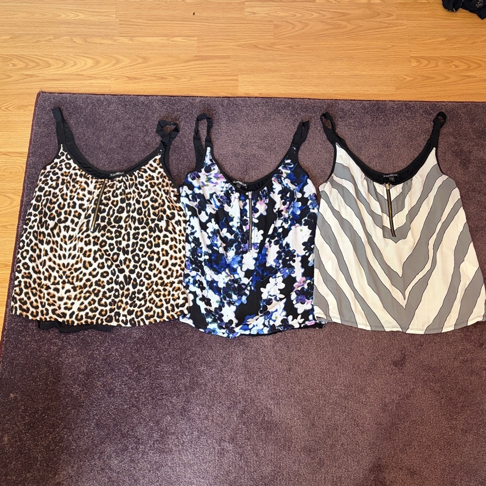 3 for $15 Express Women's Tank Top Trio — Leopard, Blue Floral & Gray Stripe